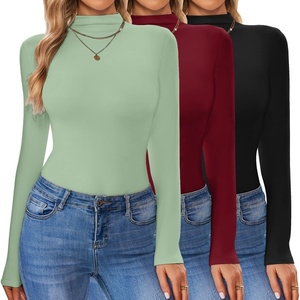 image:imageEkouaer 3 Pack Turtleneck Shirt Women Long Sleeve Mock Neck Slim Fit Tops Winter Thermal Base Layer Soft Stretch UndershirtsBlackWine RedLight Green
