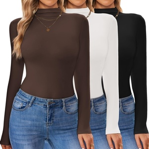 image:imageEkouaer 3 Pack Turtleneck Shirt Women Long Sleeve Mock Neck Slim Fit Tops Winter Thermal Base Layer Soft Stretch UndershirtsWhiteBrownBlack