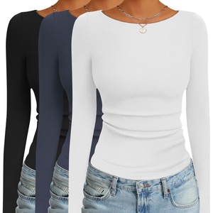image:imageEkouaer 3 Pack Womens Long Sleeve Shirts Boat Neck Ribbed Thermal Undershirts Lightweight Basic Top XSXXLBlackWhiteGrey