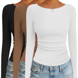 image:imageEkouaer 3 Pack Womens Long Sleeve Shirts Boat Neck Ribbed Thermal Undershirts Lightweight Basic Top XSXXLBlackWhiteLight Brown