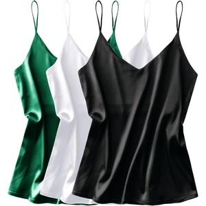 image:imageEkouaer 3 Pack Womens Silk Satin Tank Top V Neck Camisole Cami Spaghetti Strap Top Loose Sleeveless Blouses Tank ShirtBlackWhiteGreen