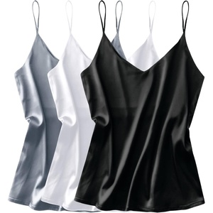 image:imageEkouaer 3 Pack Womens Silk Satin Tank Top V Neck Camisole Cami Spaghetti Strap Top Loose Sleeveless Blouses Tank ShirtBlackWhiteGrey