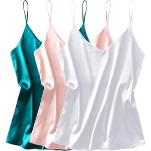 image:imageEkouaer 3 Pack Womens Silk Satin Tank Top V Neck Camisole Cami Spaghetti Strap Top Loose Sleeveless Blouses Tank ShirtWhitePinkDark Green