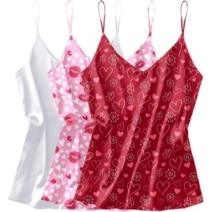 image:imageEkouaer 3 Pack Womens Silk Satin Tank Top V Neck Camisole Cami Spaghetti Strap Top Loose Sleeveless Blouses Tank ShirtWhiteRed HeartPink Lip Print