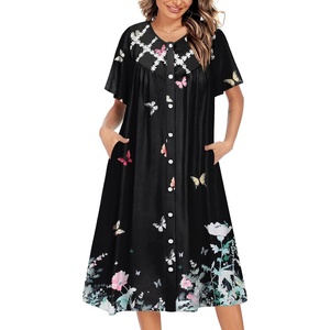 image:imageEkouaer House Dress for Women Button Down Nightgown Short Sleeve Housecoat with pockets S4XLBlack Butterfly
