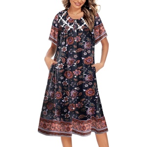 image:imageEkouaer House Dress for Women Button Down Nightgown Short Sleeve Housecoat with pockets S4XLBlack Flower