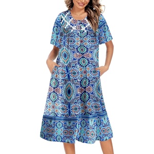 image:imageEkouaer House Dress for Women Button Down Nightgown Short Sleeve Housecoat with pockets S4XLBlue Flower