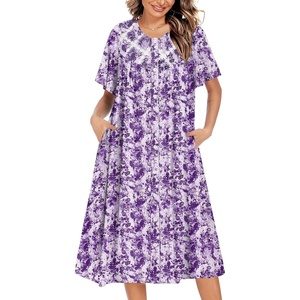 image:imageEkouaer House Dress for Women Button Down Nightgown Short Sleeve Housecoat with pockets S4XLPurple Flower