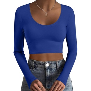 image:imageEkouaer Long Sleeve Crop Tops for Women Scroop Neck Lightweight Basic Base Layer Thermal Undershirts ShirtsRoyal Blue