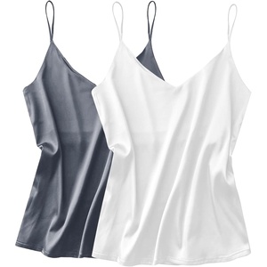 image:imageEkouaer Satin Tank Tops for Women Silk Camisole Tops 2 Pack V Neck Spaghetti Strap Blouse Soft Dressy CamisoleGreyWhite