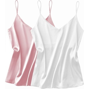 image:imageEkouaer Satin Tank Tops for Women Silk Camisole Tops 2 Pack V Neck Spaghetti Strap Blouse Soft Dressy CamisolePinkWhite
