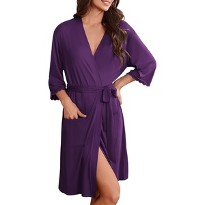 image:imageEkouaer Solid Color Nightgown Causal Nightdress Women Comfy Short Sleeves Night wearDp