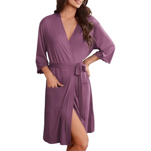 image:imageEkouaer Solid Color Nightgown Causal Nightdress Women Comfy Short Sleeves Night wearFu