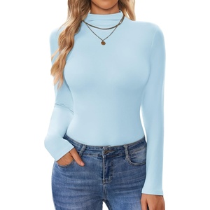image:imageEkouaer Turtleneck Shirt Women Long Sleeve Mock Neck Slim Fit Tops Thermal Base Layer Soft Lightweight Stretch UndershirtsLight Blue