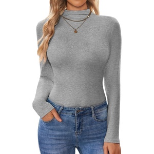 image:imageEkouaer Turtleneck Shirt Women Long Sleeve Mock Neck Slim Fit Tops Thermal Base Layer Soft Lightweight Stretch UndershirtsLight Gray