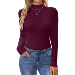 image:imageEkouaer Turtleneck Shirt Women Long Sleeve Mock Neck Slim Fit Tops Thermal Base Layer Soft Lightweight Stretch UndershirtsRose Red