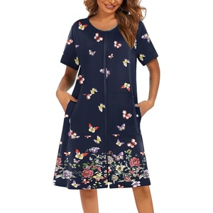 image:imageEkouaer Women Robes Lightweight House Coat Short Sleeve Floral Print Mumu House Dresses with Pockets Zipper NightgownsButterfly and Flower