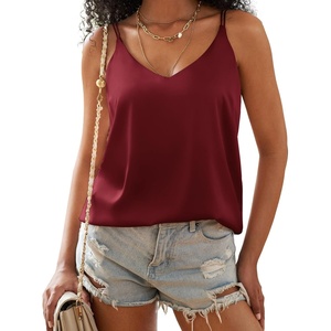 image:imageEkouaer Womens 2Pack Silk Satin Camisole Tank Top V Neck Sexy Cross Back Spaghetti Strap Cami Sleeveless Lounge Tops SXXL1wine Red