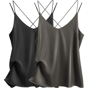 image:imageEkouaer Womens 2Pack Silk Satin Camisole Tank Top V Neck Sexy Cross Back Spaghetti Strap Cami Sleeveless Lounge Tops SXXLBlackdark Grey