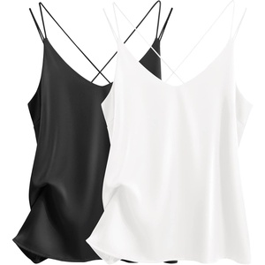 image:imageEkouaer Womens 2Pack Silk Satin Camisole Tank Top V Neck Sexy Cross Back Spaghetti Strap Cami Sleeveless Lounge Tops SXXLBlackwhite