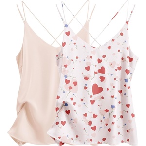 image:imageEkouaer Womens 2Pack Silk Satin Camisole Tank Top V Neck Sexy Cross Back Spaghetti Strap Cami Sleeveless Lounge Tops SXXLChampagneheart