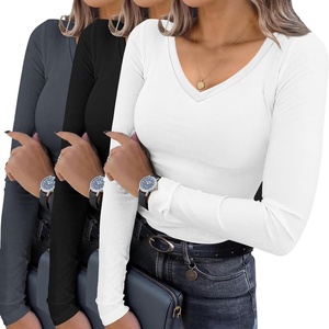 image:imageEkouaer Womens 3 Pack Long Sleeve Shirts V Neck Ribbed Slim Fit Basic Tops Thermal Undershirts Casual Tee XSXXLBlackWhiteDark Grey