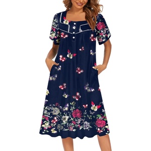 image:imageEkouaer Womens House Dress with Pockets Moomoo Dresses Short Sleeve Mumu Nightgown Lounge Dress Button Down SleepwearColorful Butterfly