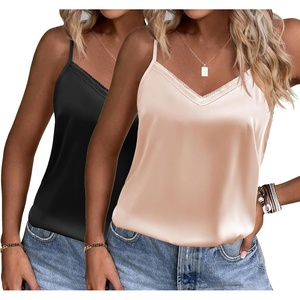 image:imageEkouaer Womens Lace Silk Satin Pajama Tank Tops V Neck Camisole Soft Spaghetti Strap Tops Loose Sleepwear S3XLBlack  Champagne