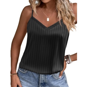 image:imageEkouaer Womens Lace Silk Satin Pajama Tank Tops V Neck Camisole Soft Spaghetti Strap Tops Loose Sleepwear S3XLBlack Stripes