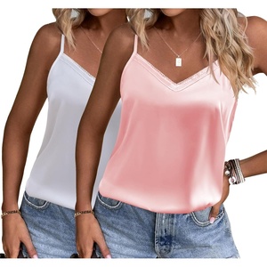 image:imageEkouaer Womens Lace Silk Satin Pajama Tank Tops V Neck Camisole Soft Spaghetti Strap Tops Loose Sleepwear S3XLMisty Rose  White