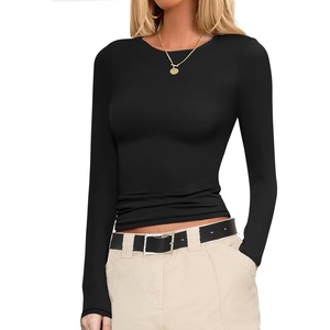 image:imageEkouaer Womens Long Sleeve Shirts Fitted Tops Stretchy Base Layer Basic Tight Thermal Undershirt XSXXLBlack