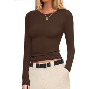 image:imageEkouaer Womens Long Sleeve Shirts Fitted Tops Stretchy Base Layer Basic Tight Thermal Undershirt XSXXLBrown