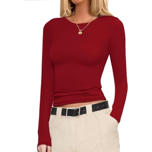 image:imageEkouaer Womens Long Sleeve Shirts Fitted Tops Stretchy Base Layer Basic Tight Thermal Undershirt XSXXLBurgundy
