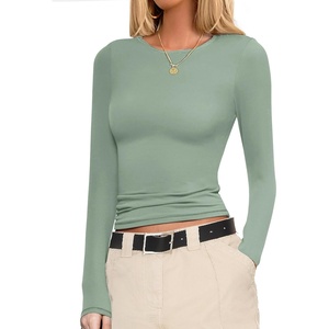 image:imageEkouaer Womens Long Sleeve Shirts Fitted Tops Stretchy Base Layer Basic Tight Thermal Undershirt XSXXLGreen