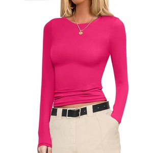 image:imageEkouaer Womens Long Sleeve Shirts Fitted Tops Stretchy Base Layer Basic Tight Thermal Undershirt XSXXLHot Pink