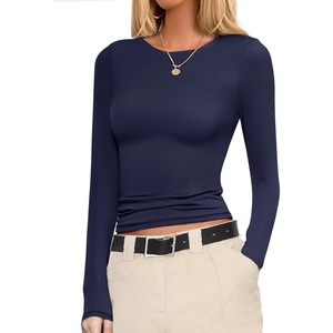 image:imageEkouaer Womens Long Sleeve Shirts Fitted Tops Stretchy Base Layer Basic Tight Thermal Undershirt XSXXLNavy Blue