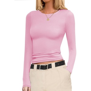 image:imageEkouaer Womens Long Sleeve Shirts Fitted Tops Stretchy Base Layer Basic Tight Thermal Undershirt XSXXLPink