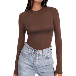 image:imageEkouaer Womens Long Sleeve Shirts Tight Fitted Tops Crewneck Underscrubs Tee Lightweight Basic Thermal UndershirtsCoffee