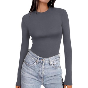 image:imageEkouaer Womens Long Sleeve Shirts Tight Fitted Tops Crewneck Underscrubs Tee Lightweight Basic Thermal UndershirtsDarkgrey