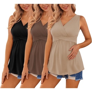 image:imageEkouaer Womens Maternity Tank Tops 3 Packs Sleeveless Nursing Tops V Neck Breastfeeding Shirts Pregnancy ClothesBlack  Brown  Khaki3pcs