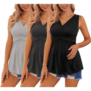 image:imageEkouaer Womens Maternity Tank Tops 3 Packs Sleeveless Nursing Tops V Neck Breastfeeding Shirts Pregnancy ClothesBlack  Dark Grey  Light Grey3pcs