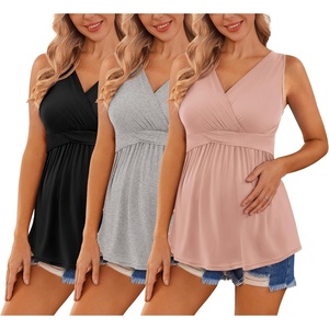image:imageEkouaer Womens Maternity Tank Tops 3 Packs Sleeveless Nursing Tops V Neck Breastfeeding Shirts Pregnancy ClothesBlack  Light Grey  Pink3pcs
