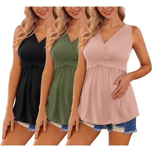 image:imageEkouaer Womens Maternity Tank Tops 3 Packs Sleeveless Nursing Tops V Neck Breastfeeding Shirts Pregnancy ClothesBlack  Pink  Army Green3pcs
