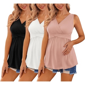 image:imageEkouaer Womens Maternity Tank Tops 3 Packs Sleeveless Nursing Tops V Neck Breastfeeding Shirts Pregnancy ClothesBlack  White  Pink3pcs