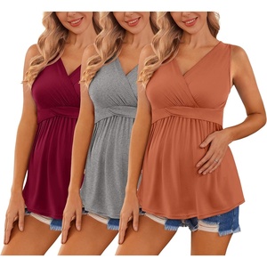 image:imageEkouaer Womens Maternity Tank Tops 3 Packs Sleeveless Nursing Tops V Neck Breastfeeding Shirts Pregnancy ClothesCaramel  Grey  Wine Red3pcs