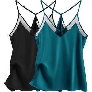 image:imageEkouaer Womens Silk Satin Cami Tank Top 2026 Mesh VNeck Adjustable Strap Sleeveless Summer Camisole Blouse2blackBlue Green