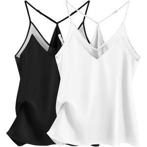 image:imageEkouaer Womens Silk Satin Cami Tank Top 2026 Mesh VNeck Adjustable Strap Sleeveless Summer Camisole Blouse2blackWhite