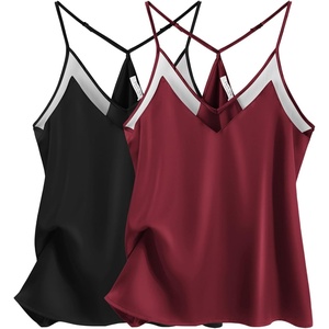 image:imageEkouaer Womens Silk Satin Cami Tank Top 2026 Mesh VNeck Adjustable Strap Sleeveless Summer Camisole Blouse2blackWine Red