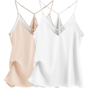 image:imageEkouaer Womens Silk Satin Cami Tank Top 2026 Mesh VNeck Adjustable Strap Sleeveless Summer Camisole Blouse2champagneWhite