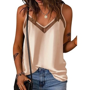 image:imageEkouaer Womens Silk Satin Cami Tank Top 2026 Mesh VNeck Adjustable Strap Sleeveless Summer Camisole BlouseChampagne